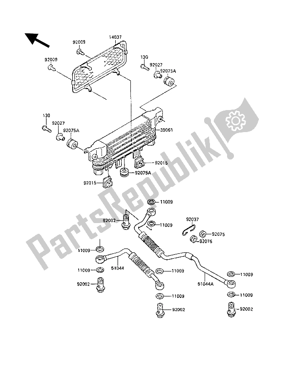 All parts for the Oil Cooler of the Kawasaki GPZ 1000 RX 1988