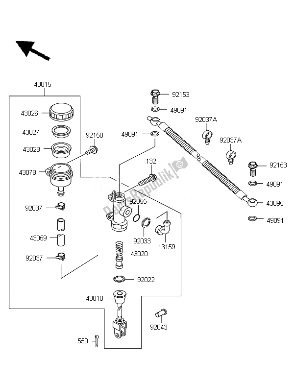 All parts for the Rear Master Cylinder of the Kawasaki KLE 500 2007