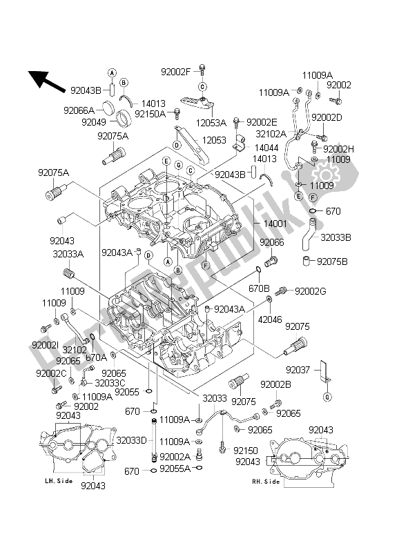 All parts for the Crankcase of the Kawasaki KLE 500 2003