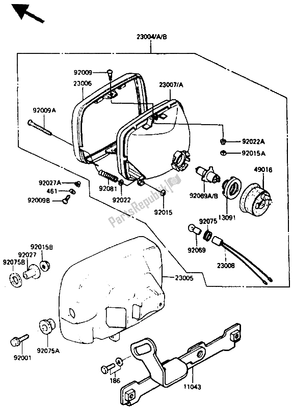All parts for the Head Lamp of the Kawasaki GPZ 400A 1985
