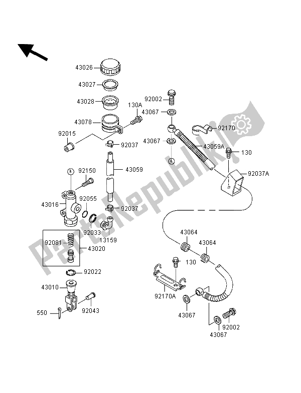 Todas as partes de Cilindro Mestre Traseiro do Kawasaki Ninja ZX 7R 750 1996