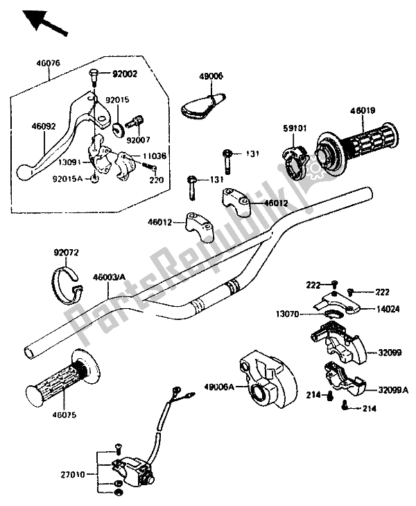 All parts for the Handlebar of the Kawasaki KX 125 1987