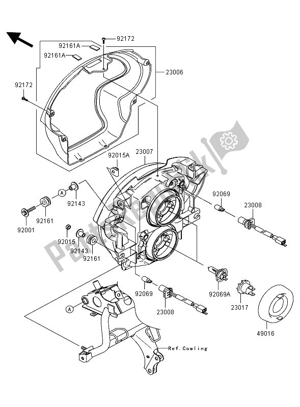 All parts for the Headlight of the Kawasaki Versys 650 2008