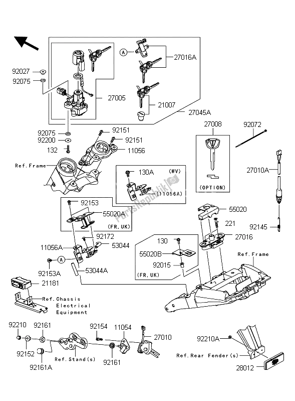 Toutes les pièces pour le Interrupteur D'allumage du Kawasaki Z 1000 2011