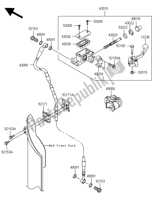 Wszystkie części do Przedni Cylinder G?ówny Kawasaki KX 250F 2010