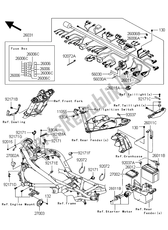 Alle onderdelen voor de Chassis Elektrische Apparatuur van de Kawasaki ER 6N ABS 650 2009