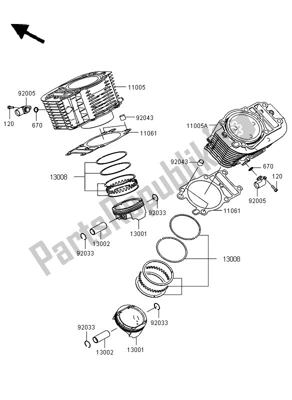 Toutes les pièces pour le Cylindre Et Piston (s) du Kawasaki VN 1700 Voyager ABS 2011