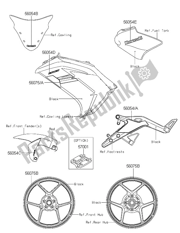 Todas las partes para Calcomanías (rojo) de Kawasaki ER 6F ABS 650 2016