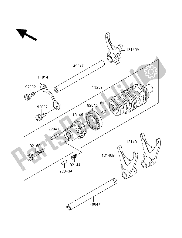 All parts for the Gear Change Drum & Shift Fork of the Kawasaki Ninja ZX 7R 750 1997