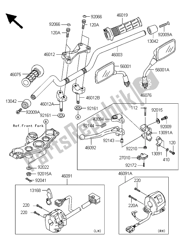 All parts for the Handlebar of the Kawasaki Z 750 2006