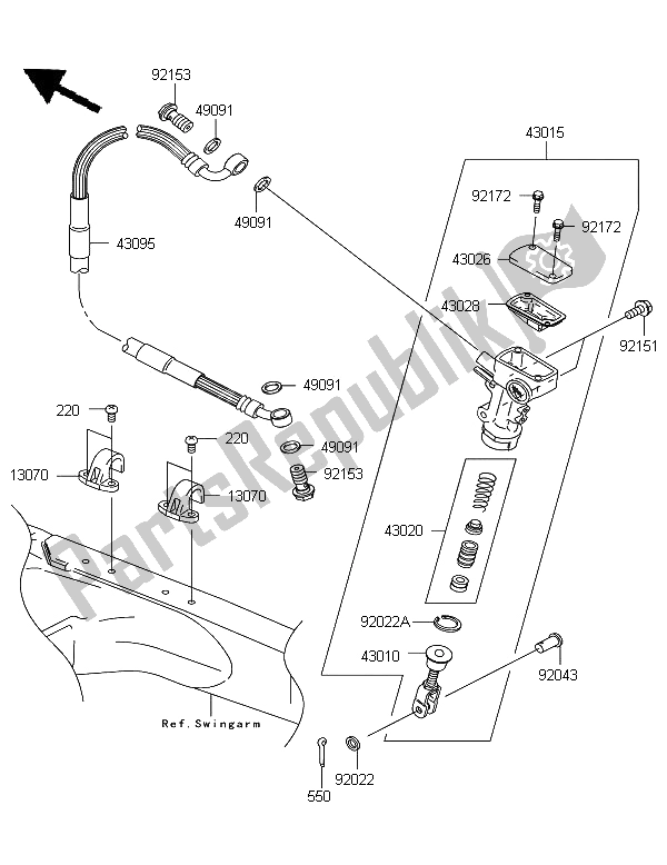 All parts for the Rear Master Cylinder of the Kawasaki KX 125 2006