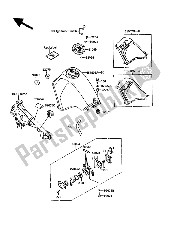 All parts for the Fuel Tank of the Kawasaki KLR 650 1988