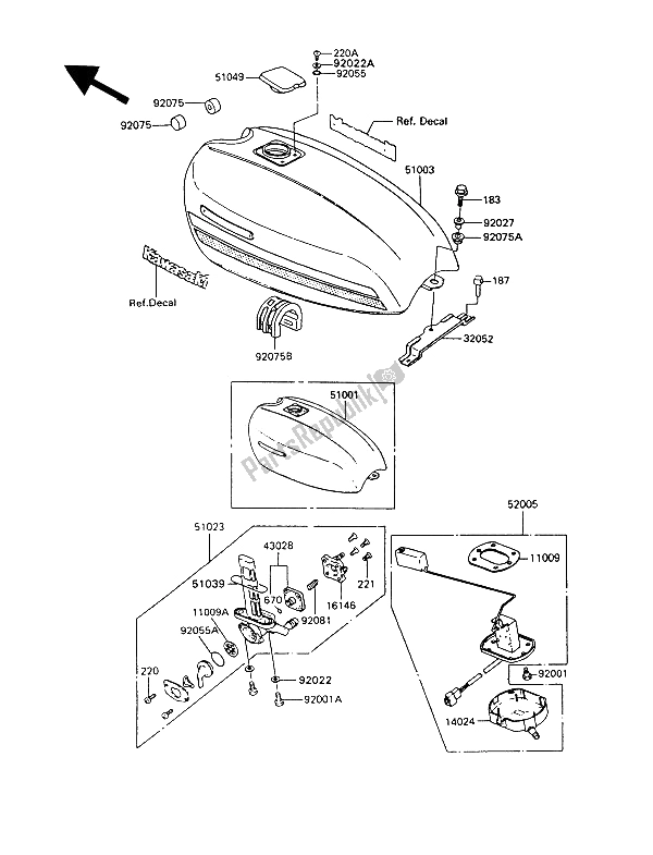 Alle onderdelen voor de Benzinetank van de Kawasaki GT 550 1994