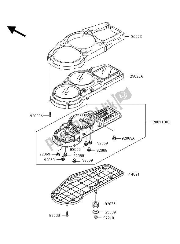 All parts for the Meter of the Kawasaki Ninja ZX 12R 1200 2003