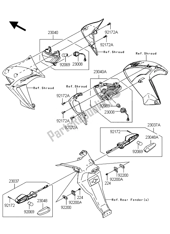 All parts for the Turn Signals of the Kawasaki ER 6N ABS 650 2010