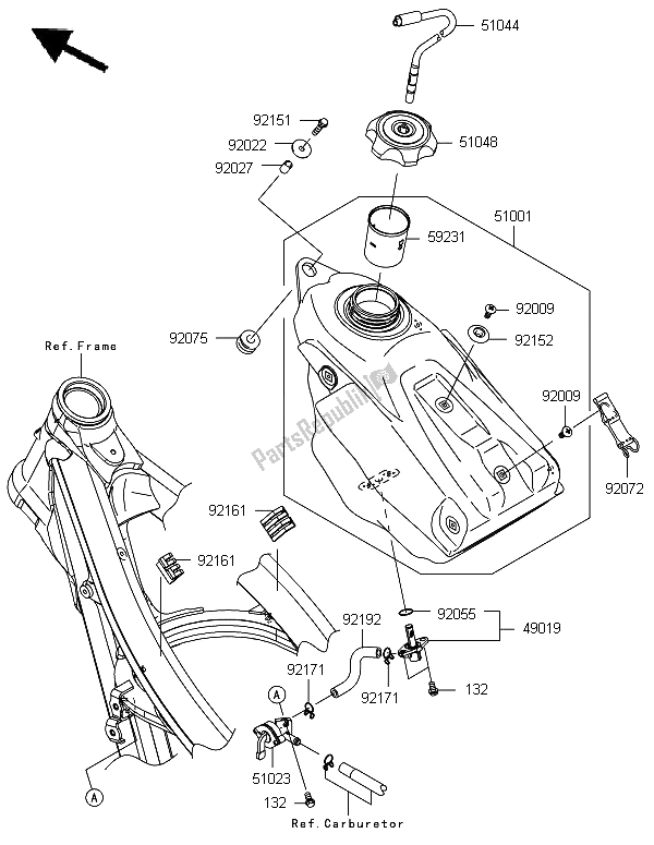 Tutte le parti per il Serbatoio Di Carburante del Kawasaki KX 450F 2006