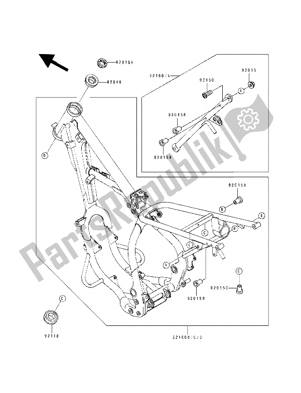 Tutte le parti per il Telaio del Kawasaki KDX 200 1989