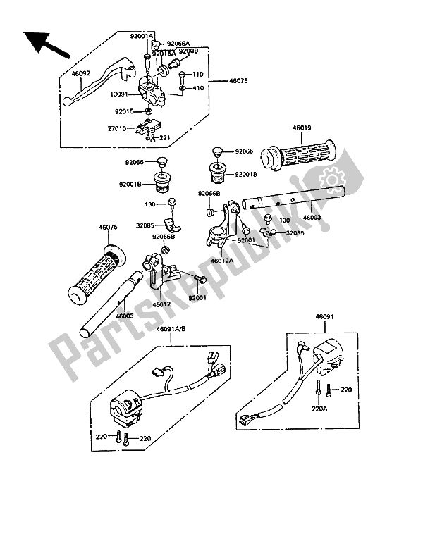 All parts for the Handlebar of the Kawasaki GPZ 550 1986