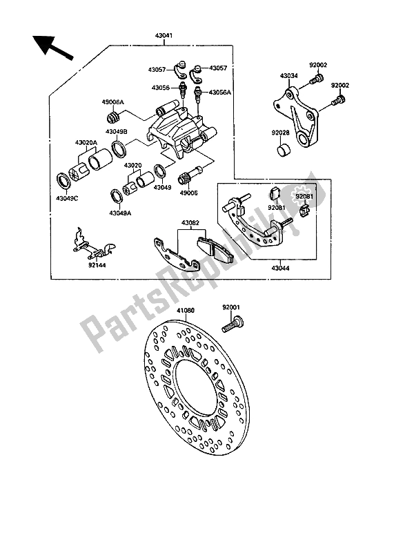 All parts for the Rear Caliper of the Kawasaki GPZ 900R 1990