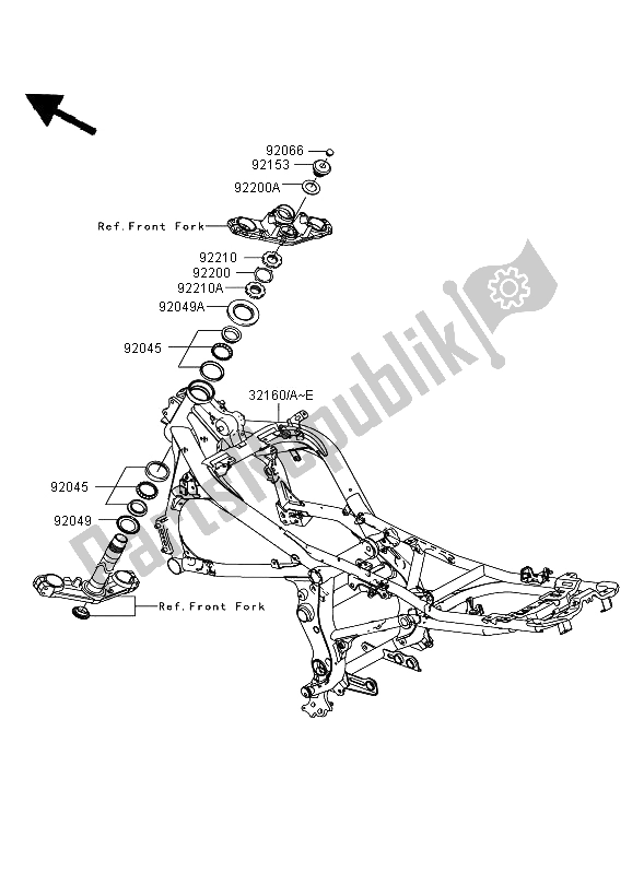 Alle onderdelen voor de Kader van de Kawasaki ER 6F 650 2006