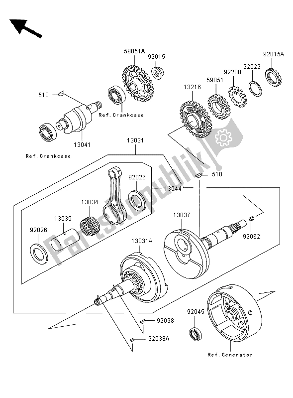 All parts for the Crankshaft of the Kawasaki KLF 300 2003