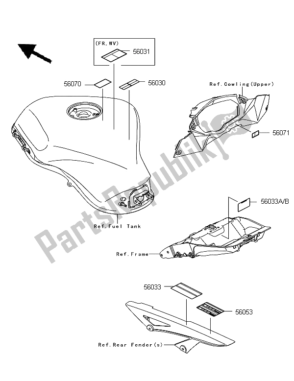 Tutte le parti per il Etichette del Kawasaki Z 1000 SX 2011