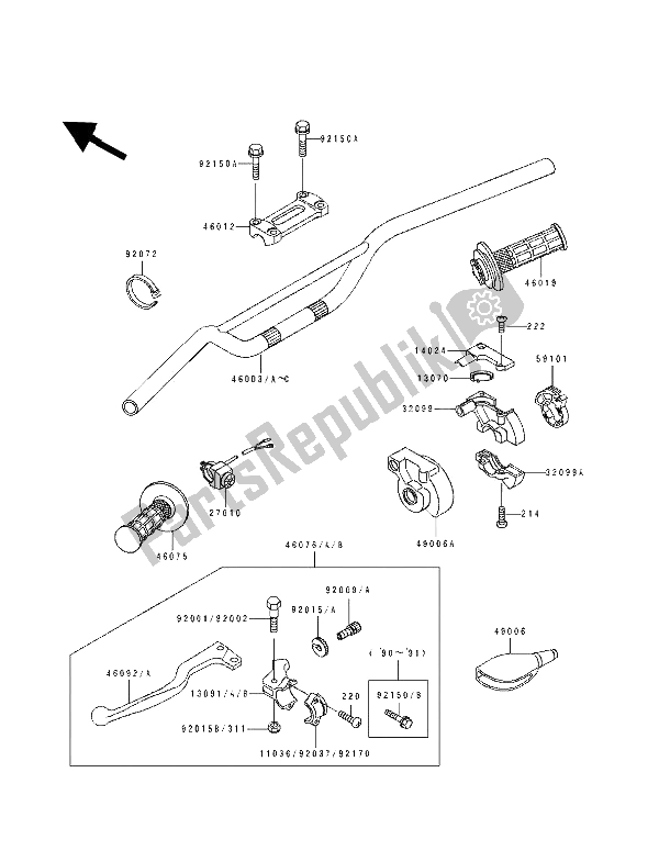 Todas as partes de Guidão do Kawasaki KX 500 1991