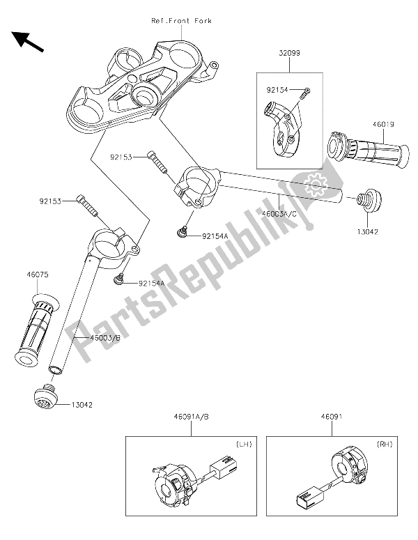 Todas las partes para Manillar de Kawasaki Ninja H2R 1000 2015