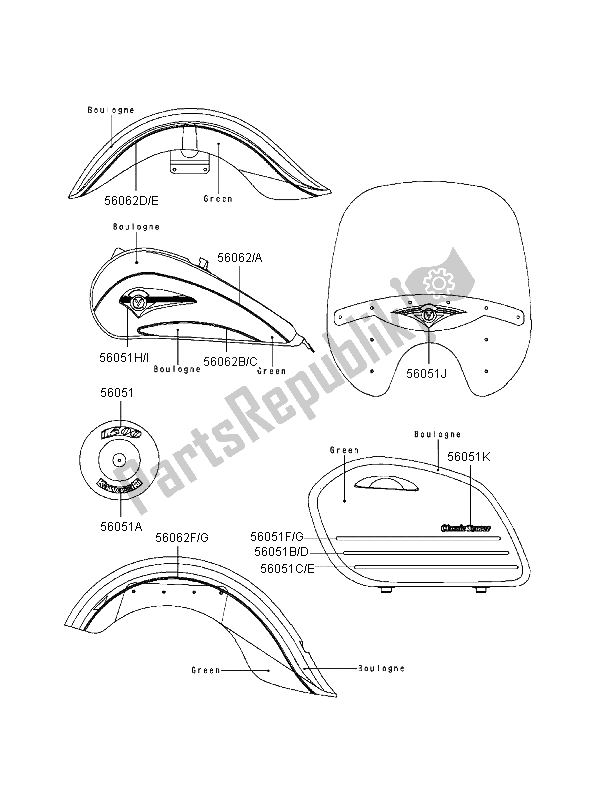 Wszystkie części do Piktogramy Kawasaki VN 1500 Classic Tourer 1999