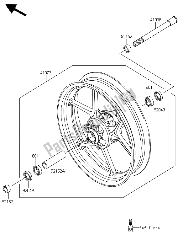 All parts for the Front Hub of the Kawasaki ER 6F ABS 650 2012