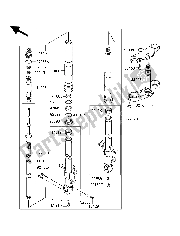 Toutes les pièces pour le Fourche Avant du Kawasaki Ninja ZX 7R 750 1996