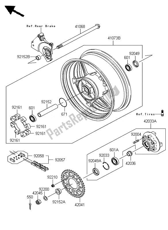 Todas as partes de Cubo Traseiro do Kawasaki Z 750 ABS 2010