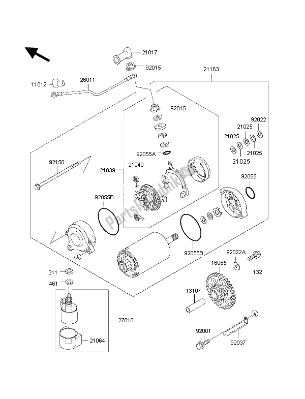 All parts for the Starter Motor of the Kawasaki 1000 GTR 1998