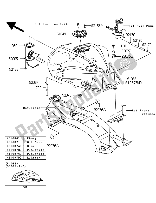 All parts for the Fuel Tank of the Kawasaki Z 750 2011