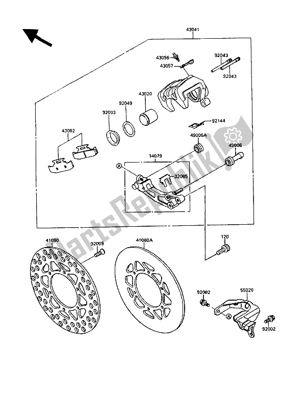 All parts for the Rear Brake of the Kawasaki KX 250 1989