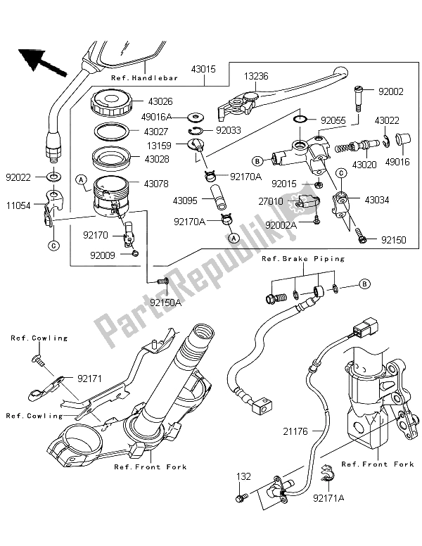 Alle onderdelen voor de Voorste Hoofdcilinder van de Kawasaki Z 750 ABS 2012