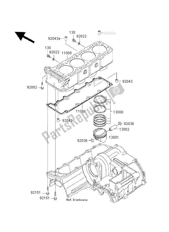 Todas as partes de Cilindro E Pistão do Kawasaki ZRX 1200 2003