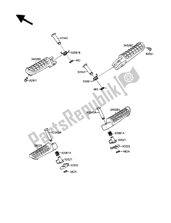 All parts for the Footrests of the Kawasaki GPX 600R 1990