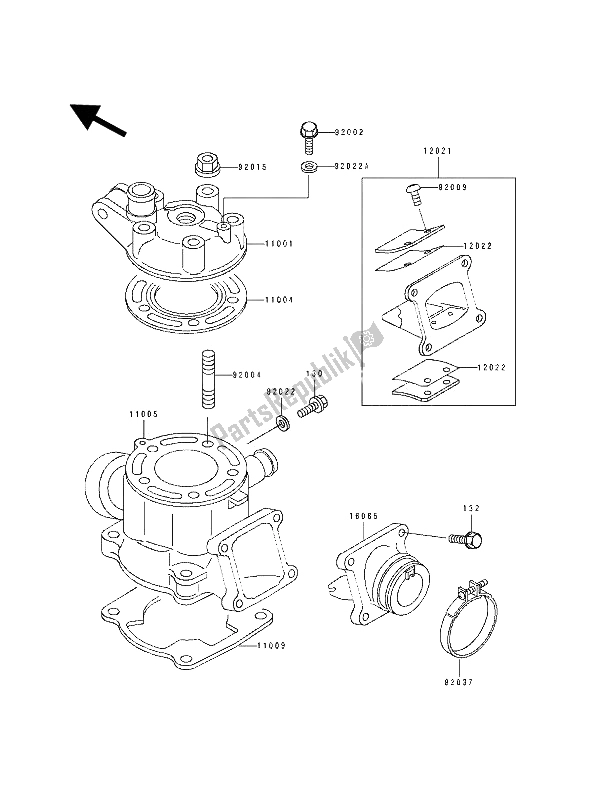 All parts for the Cylinder Head & Cylinder of the Kawasaki KX 80 SW LW 1992