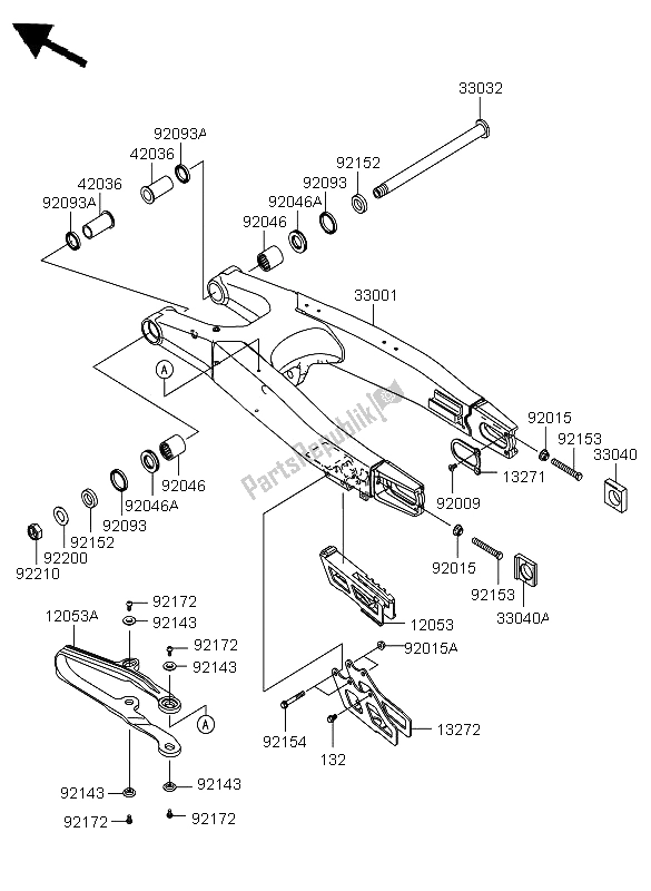 All parts for the Swingarm of the Kawasaki KX 450F 2011