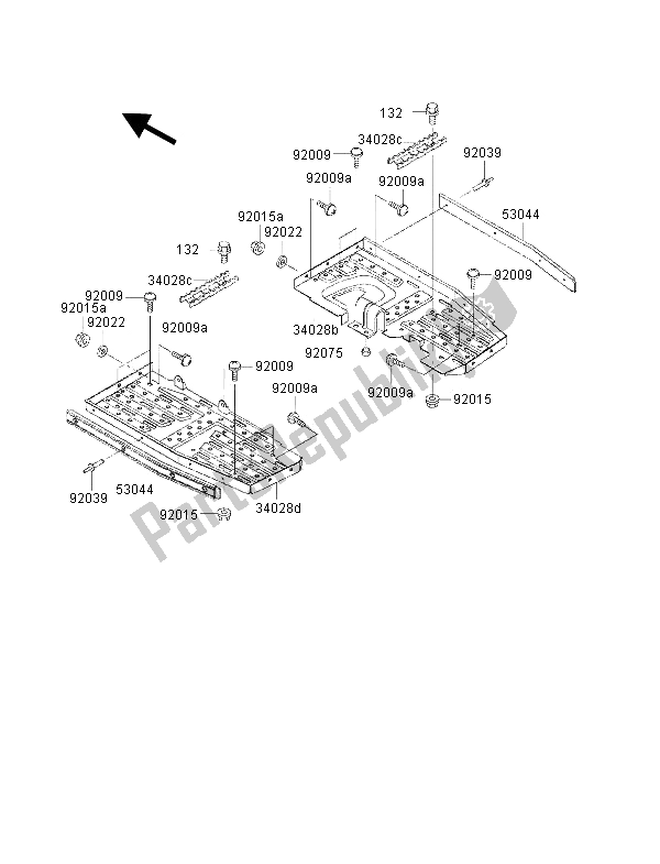 Alle onderdelen voor de Voetsteunen van de Kawasaki KVF 300 2001