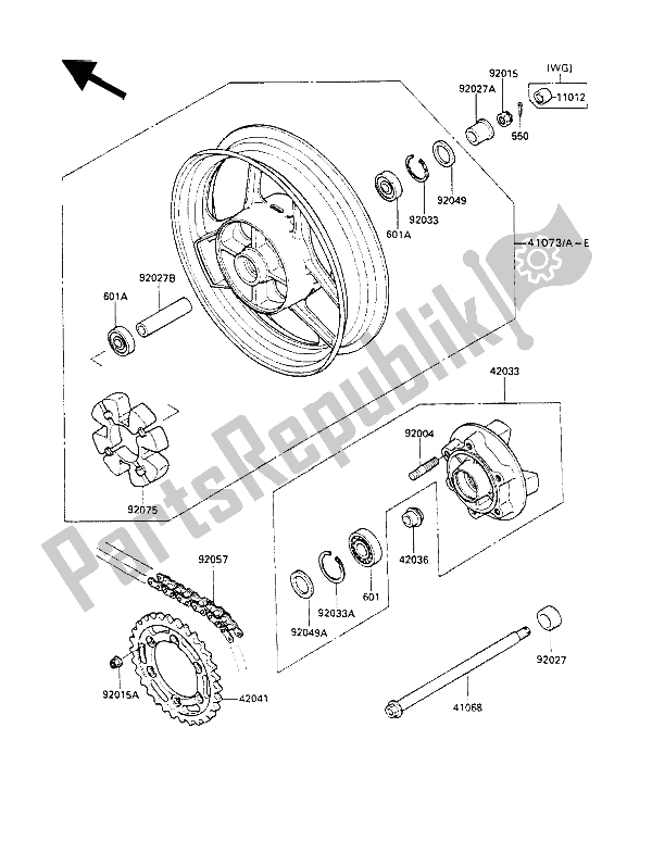 All parts for the Rear Hub of the Kawasaki GPX 600R 1990