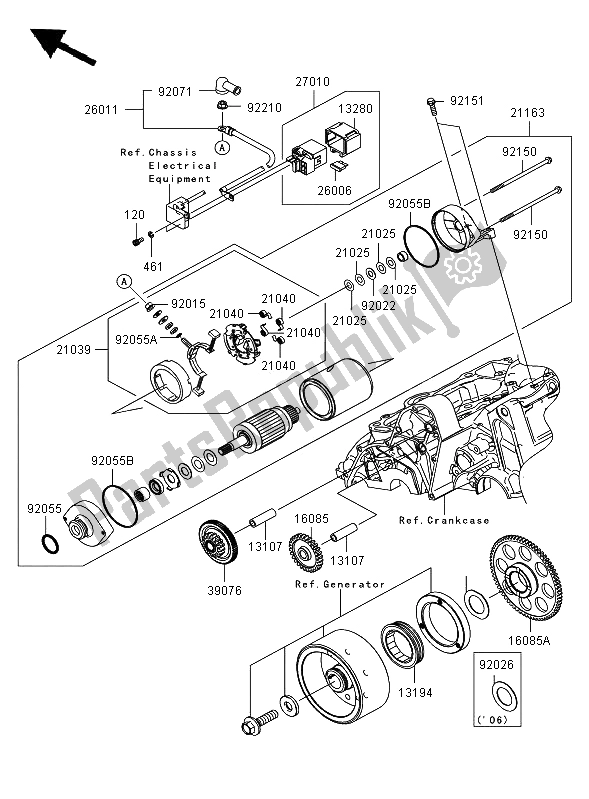 Alle onderdelen voor de Startmotor (er650ae046804) van de Kawasaki ER 6F ABS 650 2006