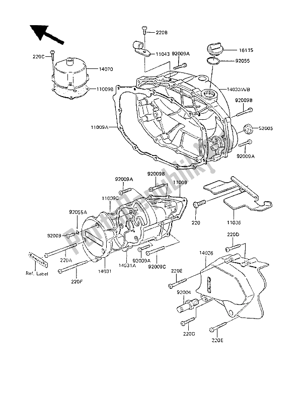 Wszystkie części do Pokrywa (y) Silnika Kawasaki GPZ 305 Belt Drive 1985