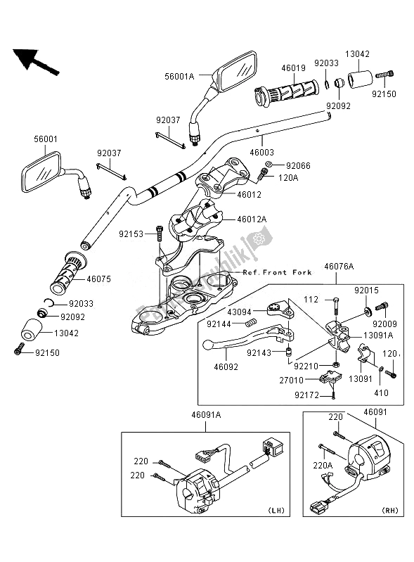 All parts for the Handlebar of the Kawasaki Versys 650 2007