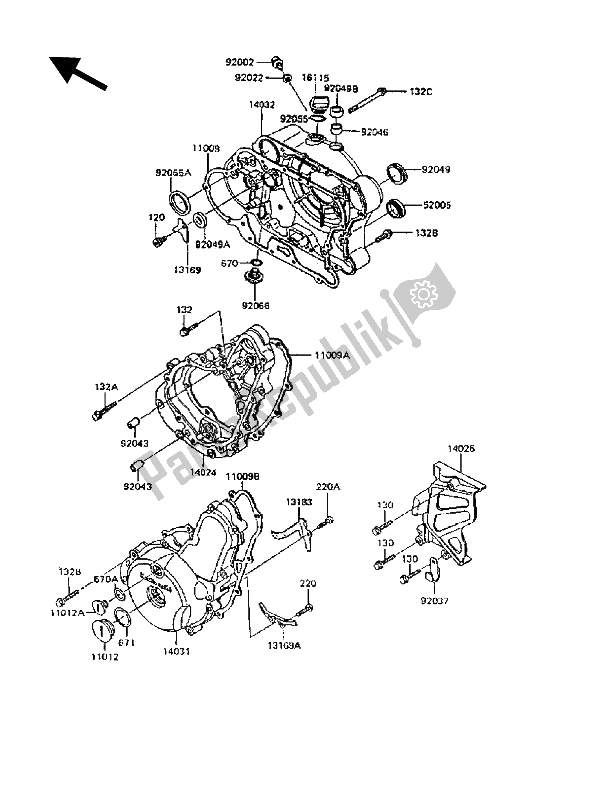 Toutes les pièces pour le Capot (s) Moteur du Kawasaki KLR 600 1989