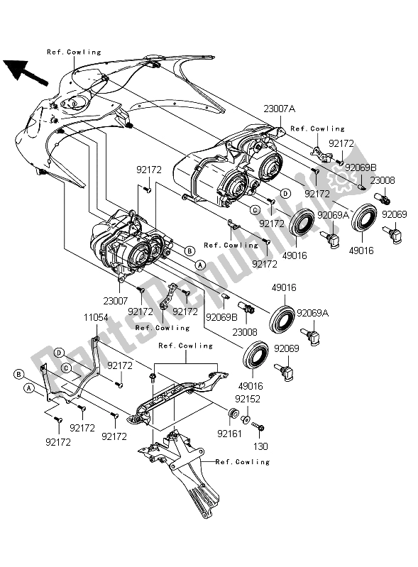 Alle onderdelen voor de Koplamp van de Kawasaki ZZR 1400 2006