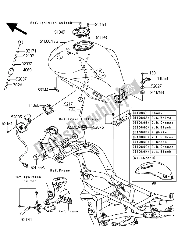 Toutes les pièces pour le Réservoir D'essence du Kawasaki ER 6N 650 2010