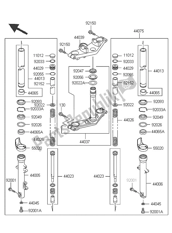 Tutte le parti per il Forcella Anteriore del Kawasaki ER 5 500 2005