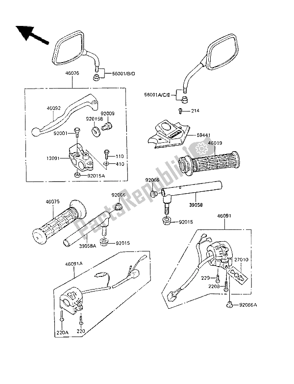 Tutte le parti per il Manubrio del Kawasaki GPZ 305 Belt Drive 1986